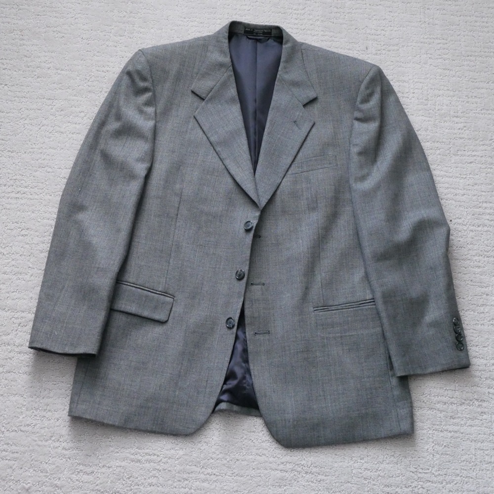Hardy Amies London Mens Gray 100% Wool 2 Button Blazer Sport Coat Jacket 44R